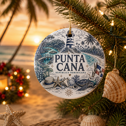 Punta Cana Dominican Republic illustrated ceramic ornament
