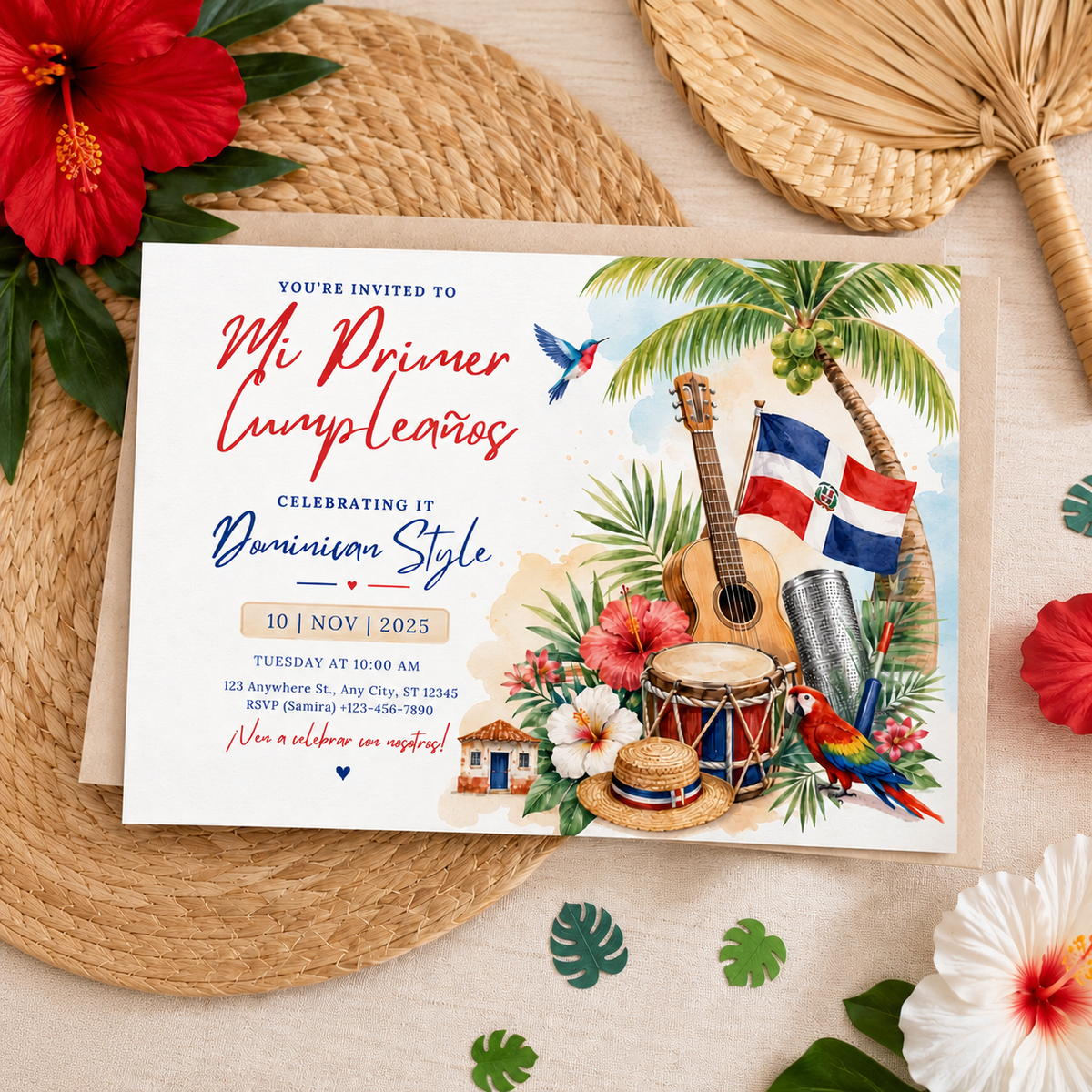 Editable Dominican Republic birthday invitation Canva template