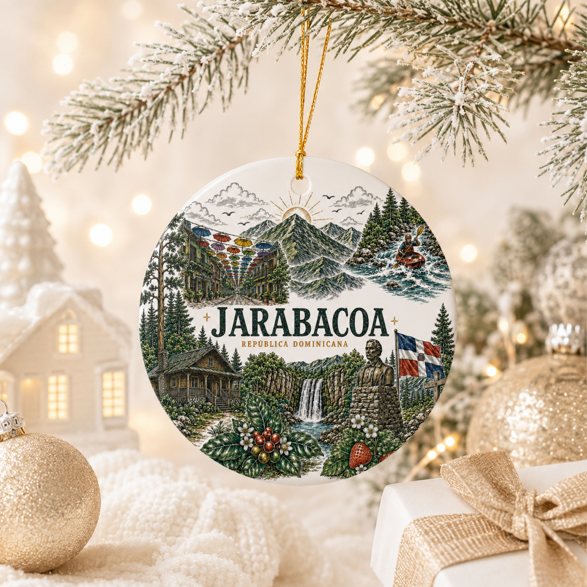 Jarabacoa Dominican Republic illustrated ceramic ornament