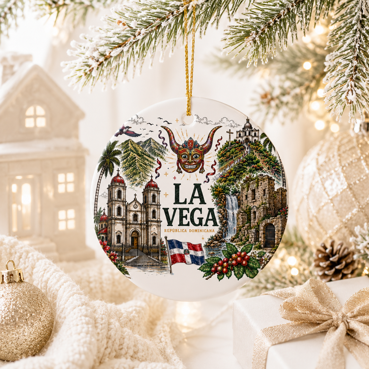 La Vega Dominican Republic illustrated ceramic ornament