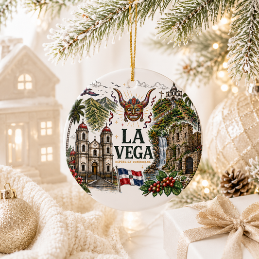 La Vega Dominican Republic illustrated ceramic ornament
