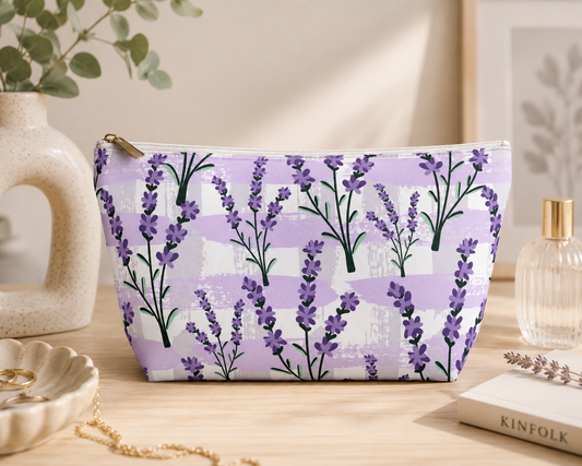 Lavender floral makeup bag and travel cosmetic pouch