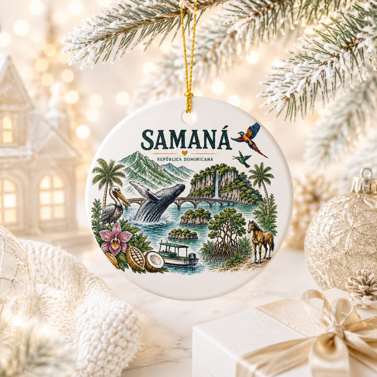 Samaná Dominican Republic illustrated ceramic ornament