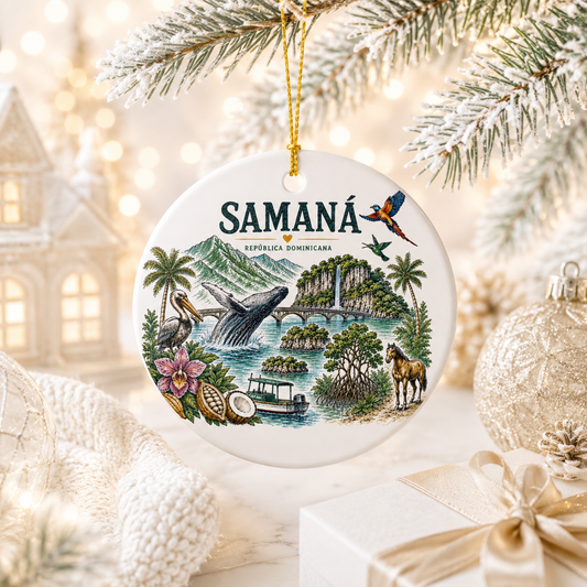 Samaná Dominican Republic illustrated ceramic ornament