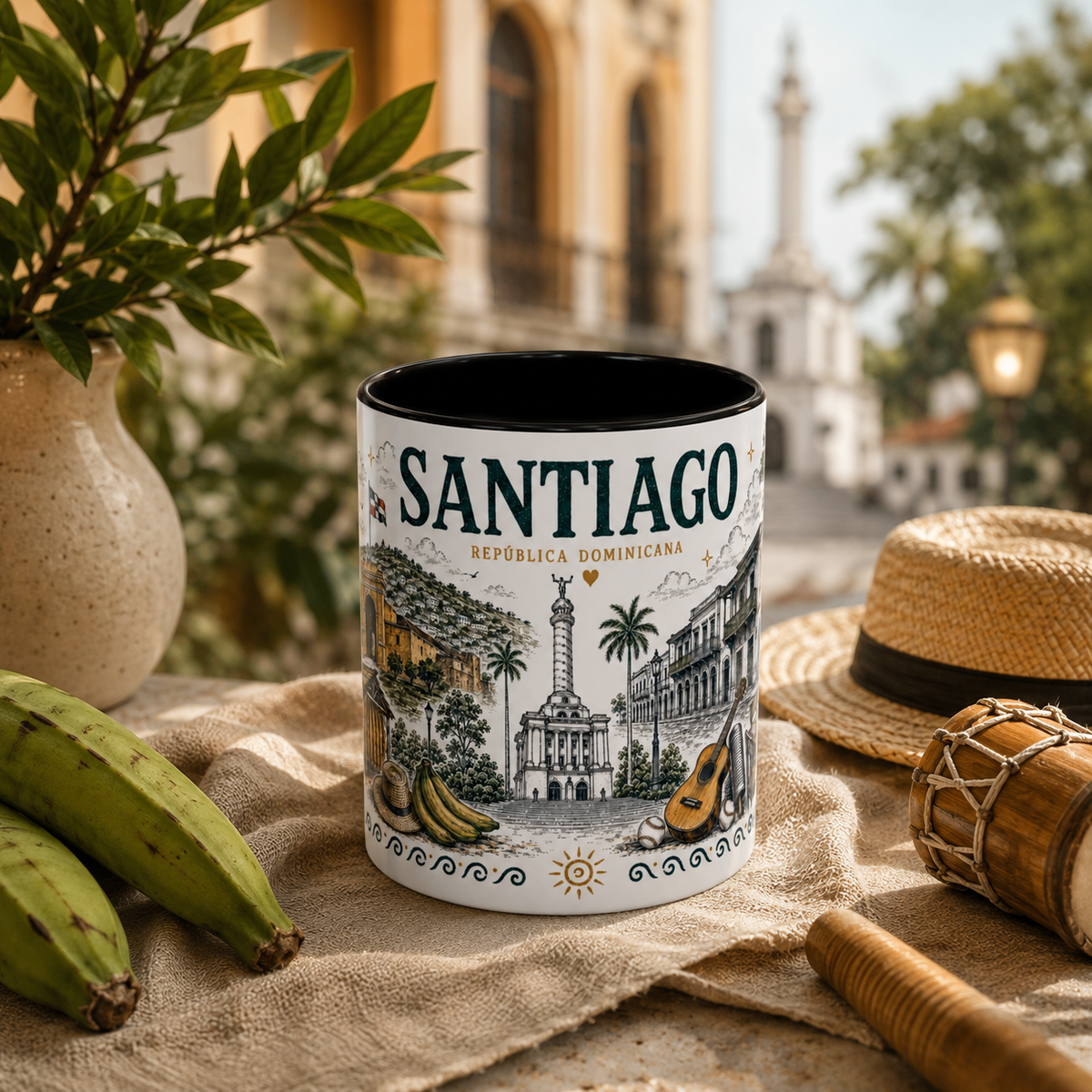 Santiago Dominican Republic mug featuring a colorful city-inspired design, a unique Dominican gift for coffee lovers and anyone proud of Santiago