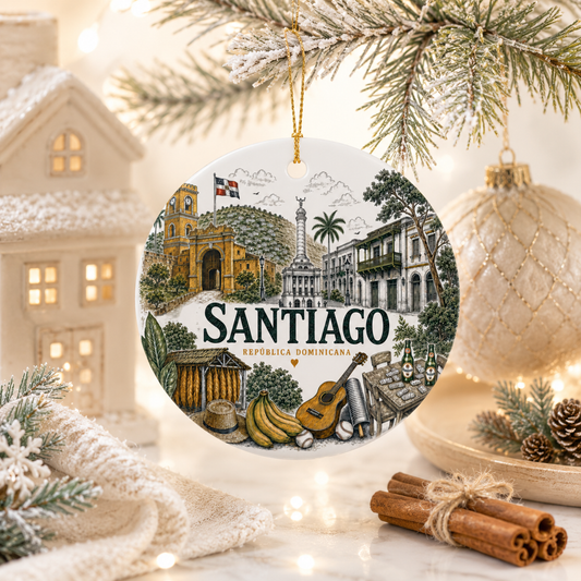 Santiago Dominican Republic illustrated ceramic ornament