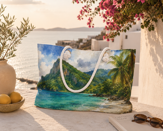 Tropical Caribbean beach weekender bag inspired by Playa Ermitaño