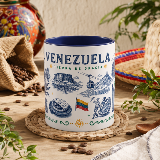 Venezuela illustrated ceramic coffee mug and Venezuelan heritage gift