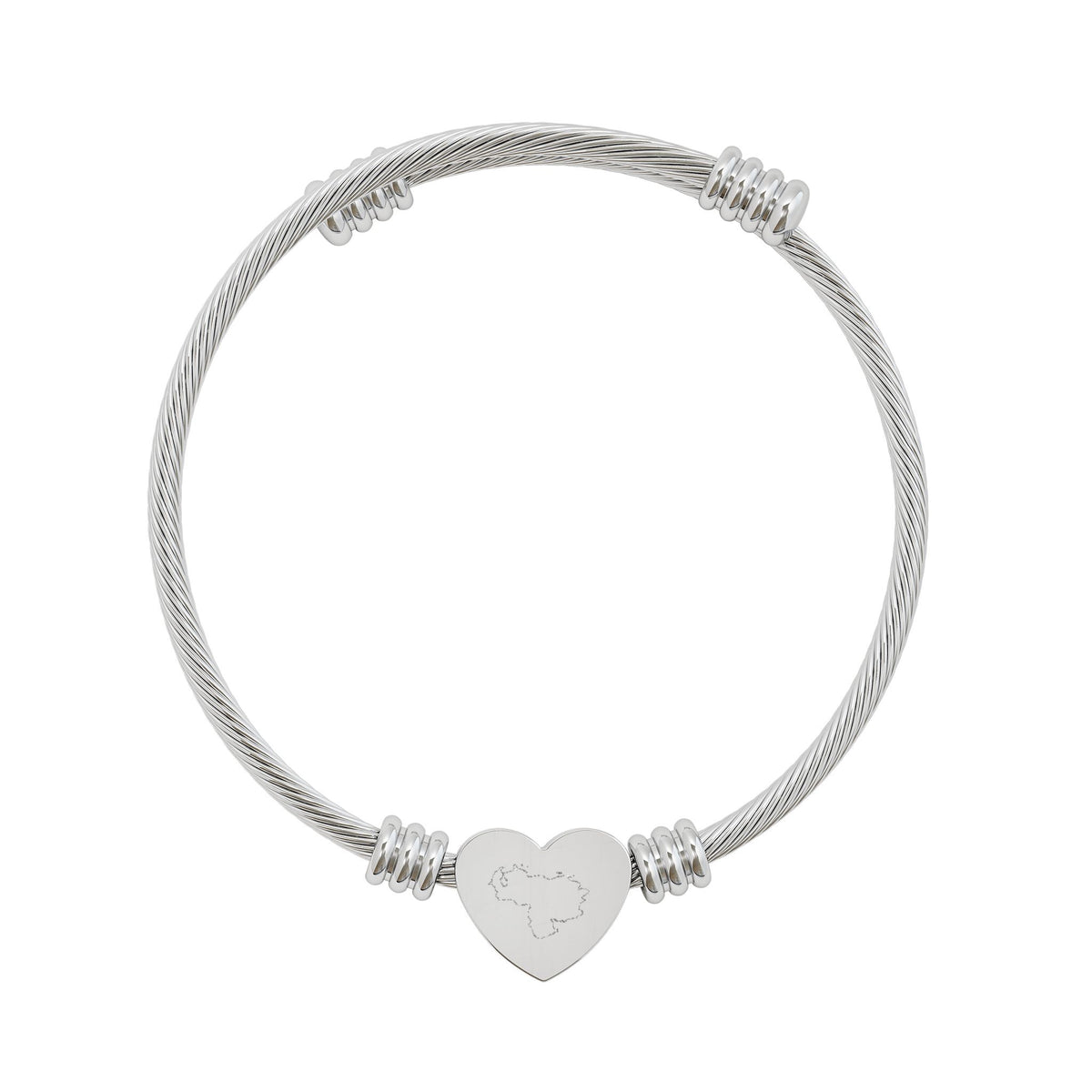 Silver Stainless Steel Venezuela heart bracelet with engraved country map
